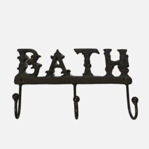 Rustic Bath Sign 3 Hook Metal Farmhouse Hanger Decor